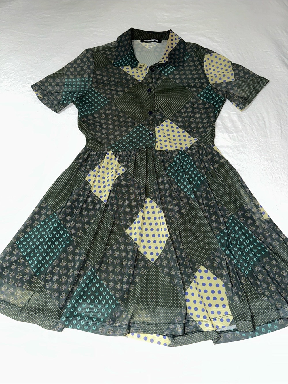 Urban Outfitters Green Patchwork Polka Dot Mini Dress